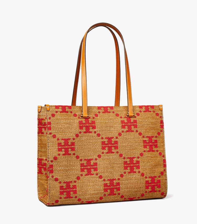 Tory Burch diseñador bolsos tote Bolso de mano tejido con monograma en T en Natural ángulo