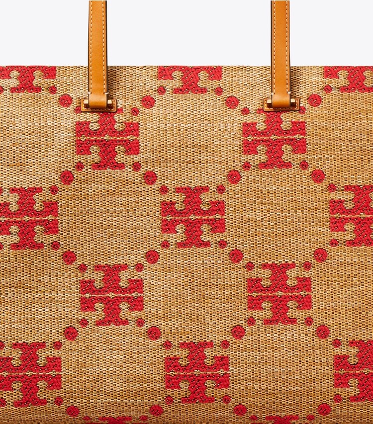 Tory Burch diseñador bolsos tote Bolso de mano tejido con monograma en T en Natural detalle