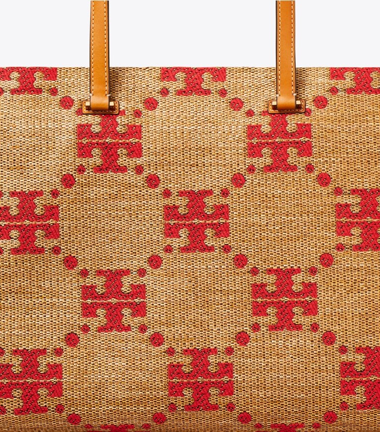 Tory Burch diseñador bolsos tote Bolso de mano tejido con monograma en T en Natural detalle