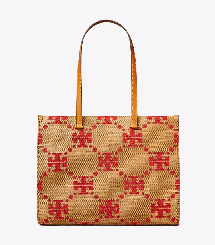 Tory Burch diseñador bolsos tote Bolso de mano tejido con monograma en T en Natural frente