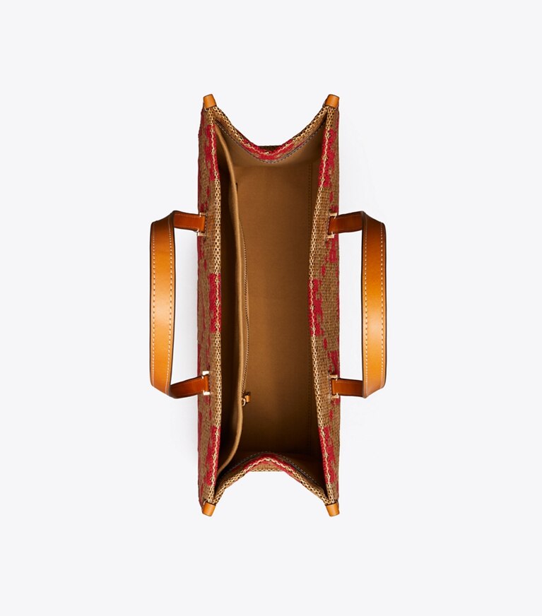 Tory Burch diseñador bolsos tote Bolso de mano tejido con monograma en T en Natural vista superior