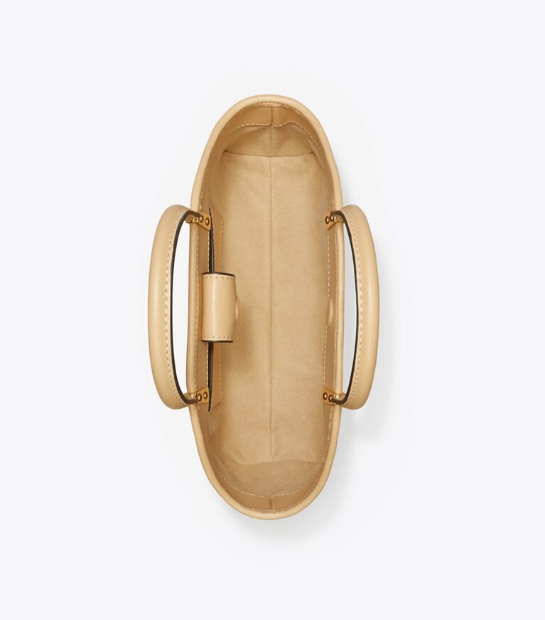 Tory Burch diseñador bolsos tote Bolso de mano tipo cesta pequeño de rafia con monograma en T en Natural vista superior