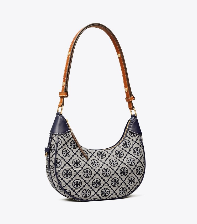 Tory Burch diseñador bolsos de hombro Bolso de media luna con monograma de T en Tory Navy ángulo