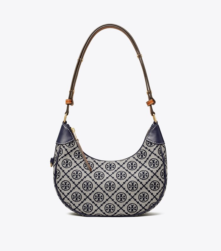 Tory Burch diseñador bolsos de hombro Bolso de media luna con monograma de T en Tory Navy frente