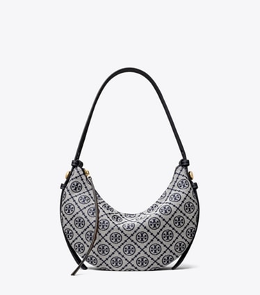 Tory Burch diseñador bolsos de hombro Bolso de media luna con monograma de T Romy en Tory Navy frontal