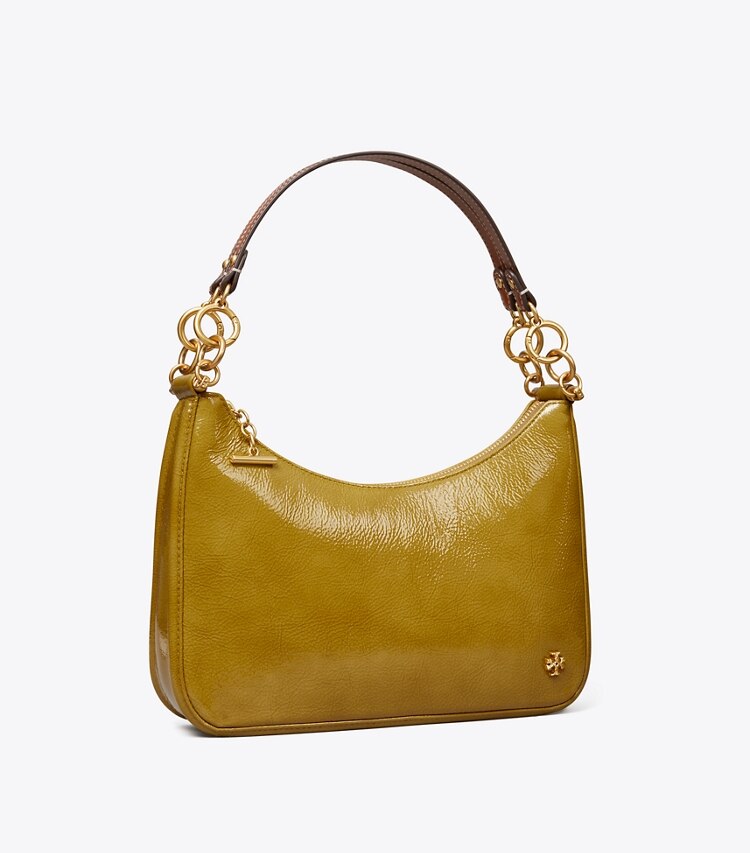 Tory Burch diseñador bolsos de hombro Bolso de media luna de charol 151 Mercer en SWEET PEAR ángulo