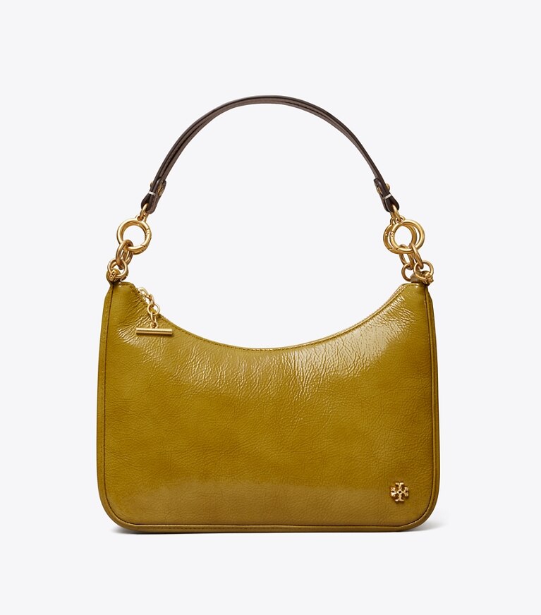Tory Burch diseñador bolsos de hombro Bolso de media luna de charol 151 Mercer en SWEET PEAR frontal