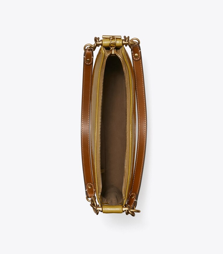 Tory Burch diseñador bolsos de hombro Bolso de media luna de charol 151 Mercer en SWEET PEAR desde arriba