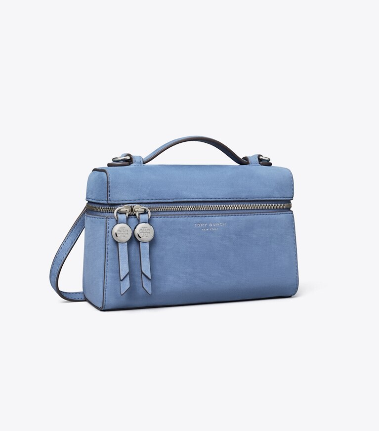 Tory Burch diseñador bolsos bandolera Bolso de nobuk con asa superior delgada Romy en Soft Blue ángulo