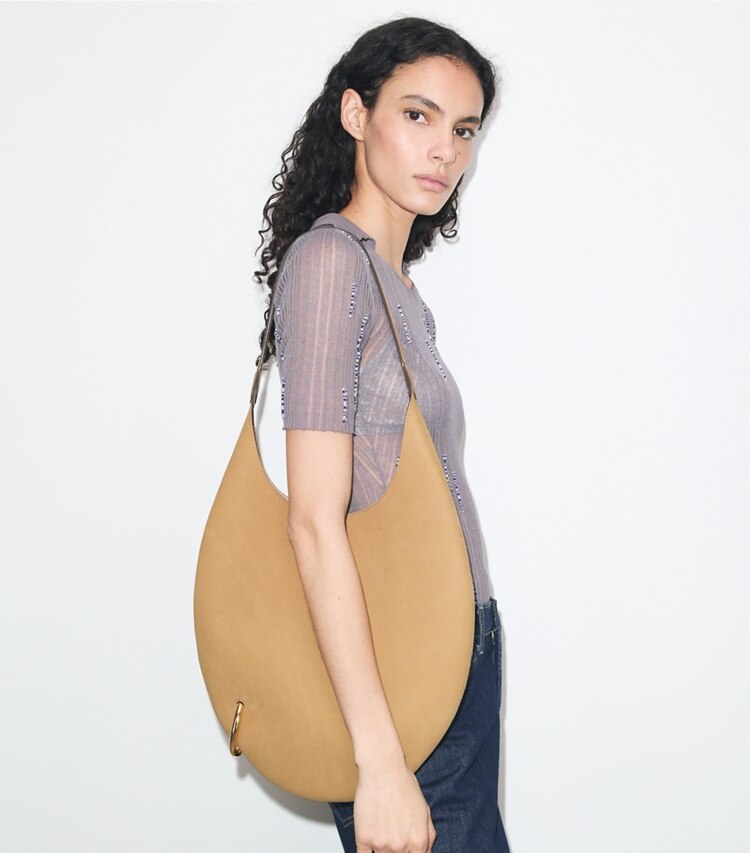 Tory Burch diseñador bolsos de hombro Bolso de nobuk suave Pierced en Stone accesorio en modelo