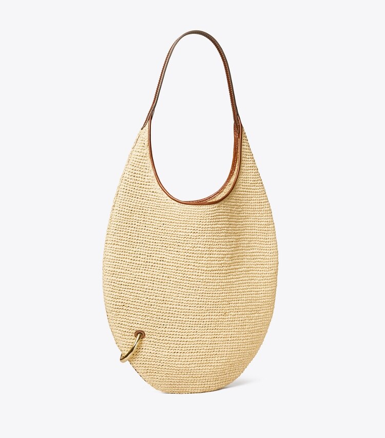 Tory Burch diseñador bolsos de hombro Bolso de rafia suave Pierced en Natural ángulo