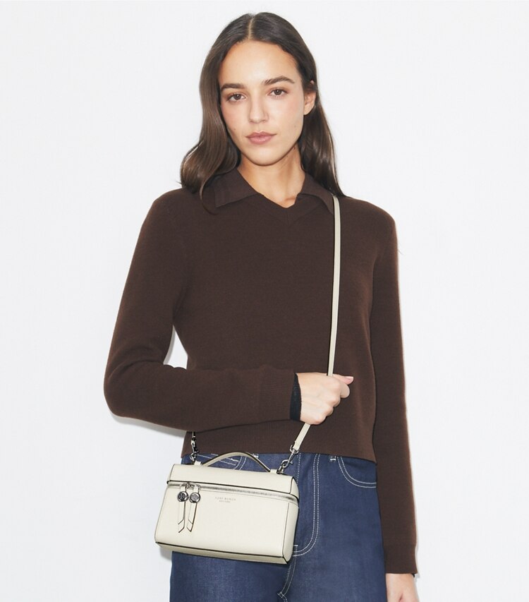 Tory Burch diseñador bolsos bandolera Bolso delgado con asa superior Romy en Light Cream accesorio en modelo