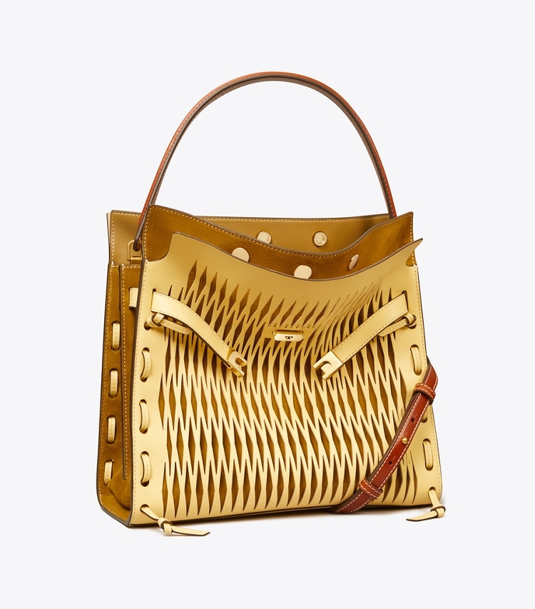 Tory Burch diseñador bolsos satchel Bolso doble con recortes Lee Radziwill en Vanilla Custard ángulo