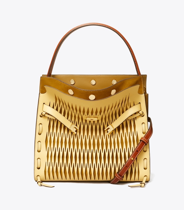 Tory Burch diseñador bolsos satchel Bolso doble con recortes Lee Radziwill en Vanilla Custard frente