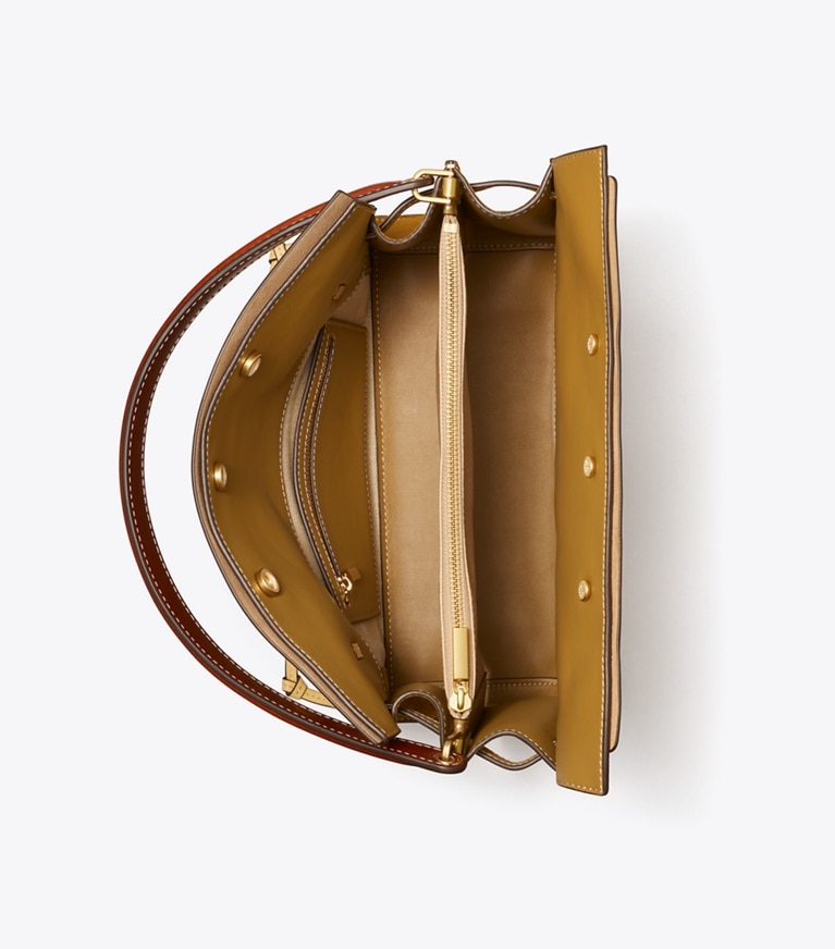 Tory Burch diseñador bolsos satchel Bolso doble con recortes Lee Radziwill en Vanilla Custard vista superior