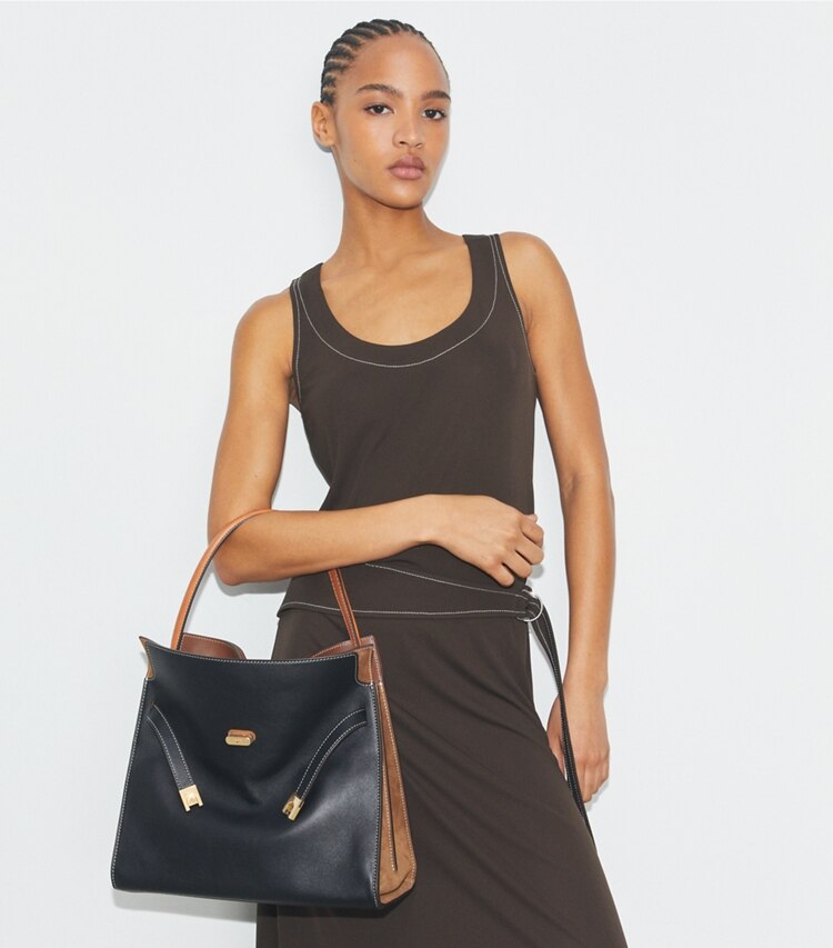 Tory Burch diseñador bolsos satchel Bolso doble Lee Radziwill en Black accesorio en el modelo