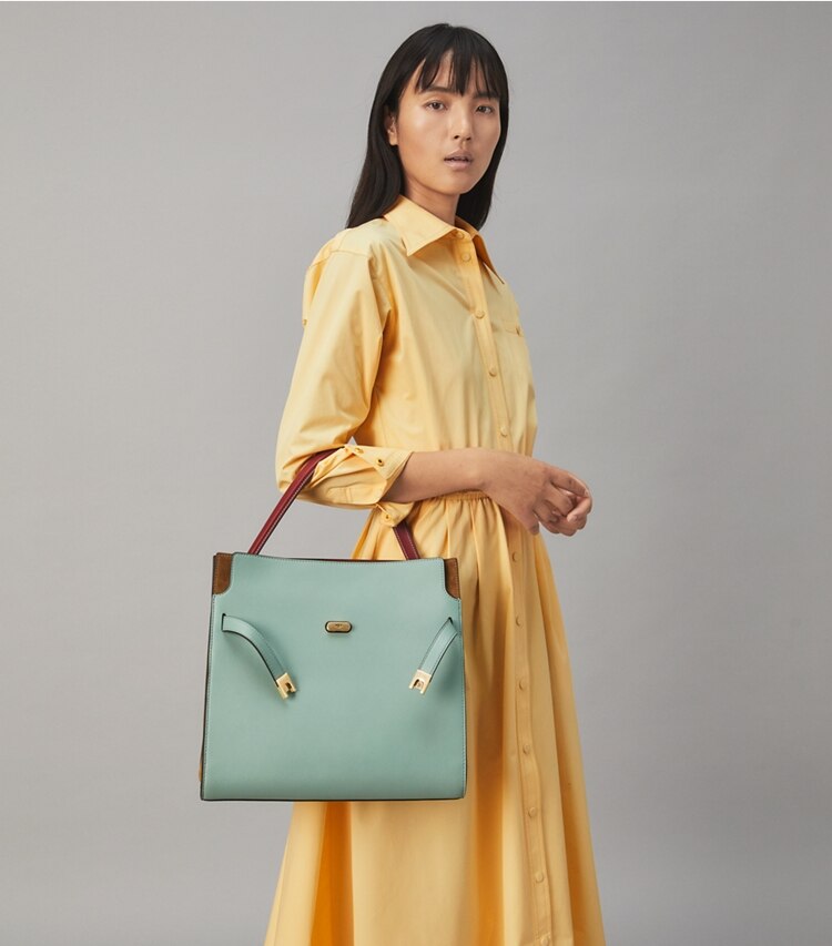 Tory Burch diseñador bolsos satchel Bolso doble Lee Radziwill en RIVULET accesorio en modelo