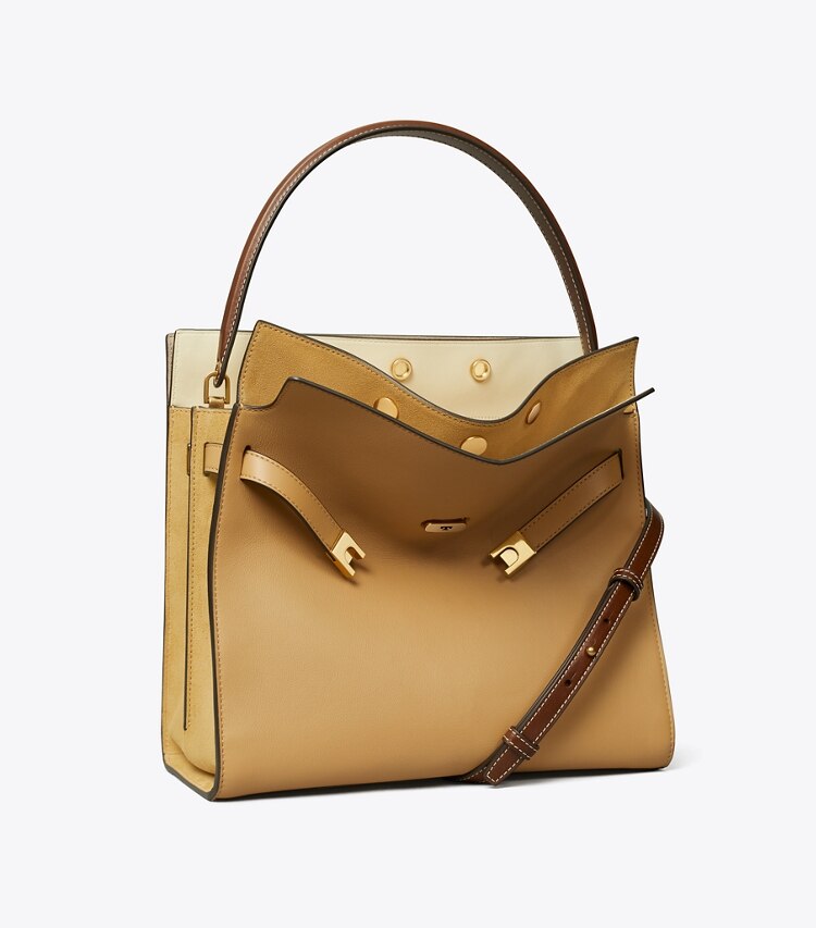 Tory Burch diseñador bolsos satchel Bolso doble Lee Radziwill en Ginger Shortbread ángulo