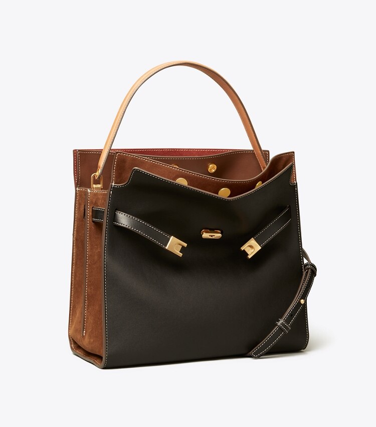 Tory Burch diseñador bolsos satchel Bolso doble Lee Radziwill en Black ángulo