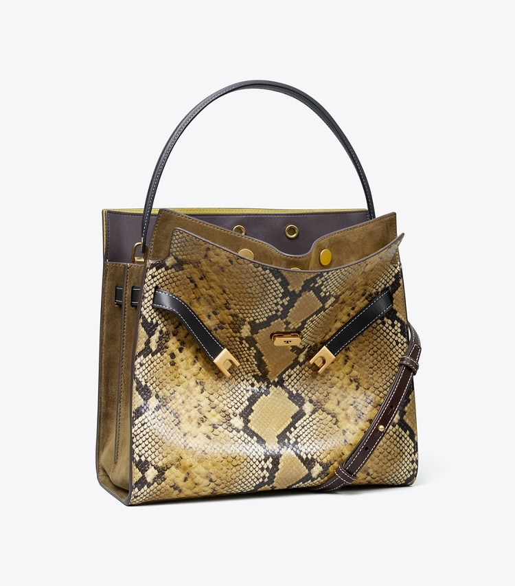 Tory Burch diseñador bolsos satchel Bolso doble Lee Radziwill en Sand Drift ángulo
