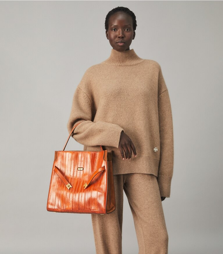 Tory Burch diseñador bolsos satchel Bolso doble Lee Radziwill de anguila en Warm Rust accesorio en el modelo
