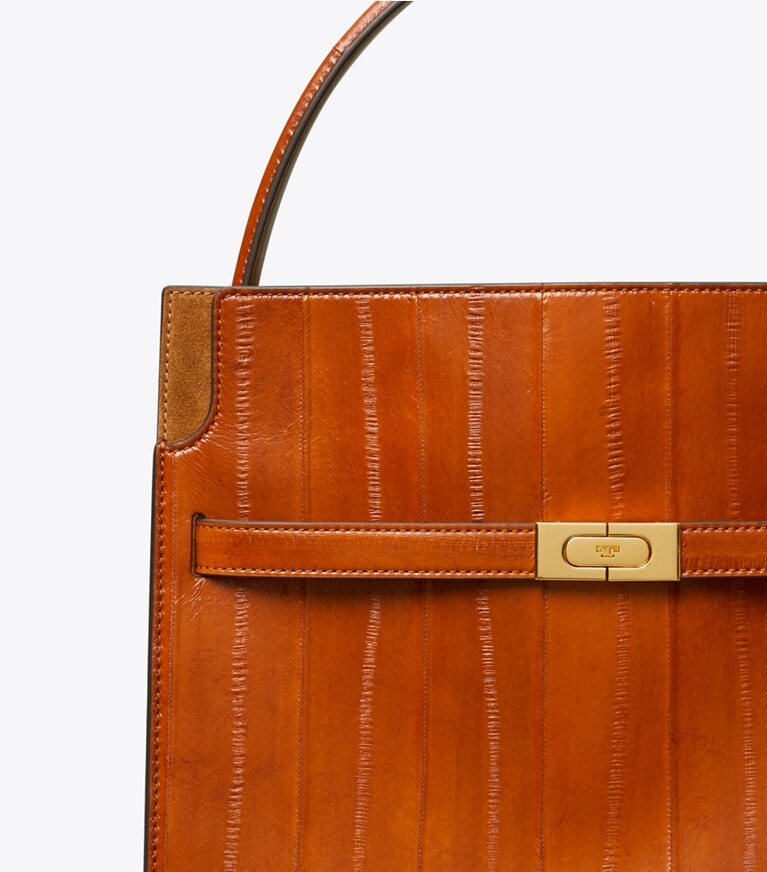 Tory Burch diseñador bolsos satchel Bolso doble Lee Radziwill de anguila en Warm Rust detalle