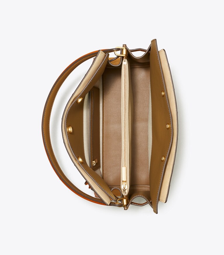 Tory Burch diseñador bolsos satchel Bolso doble Lee Radziwill de anguila en Warm Rust desde arriba