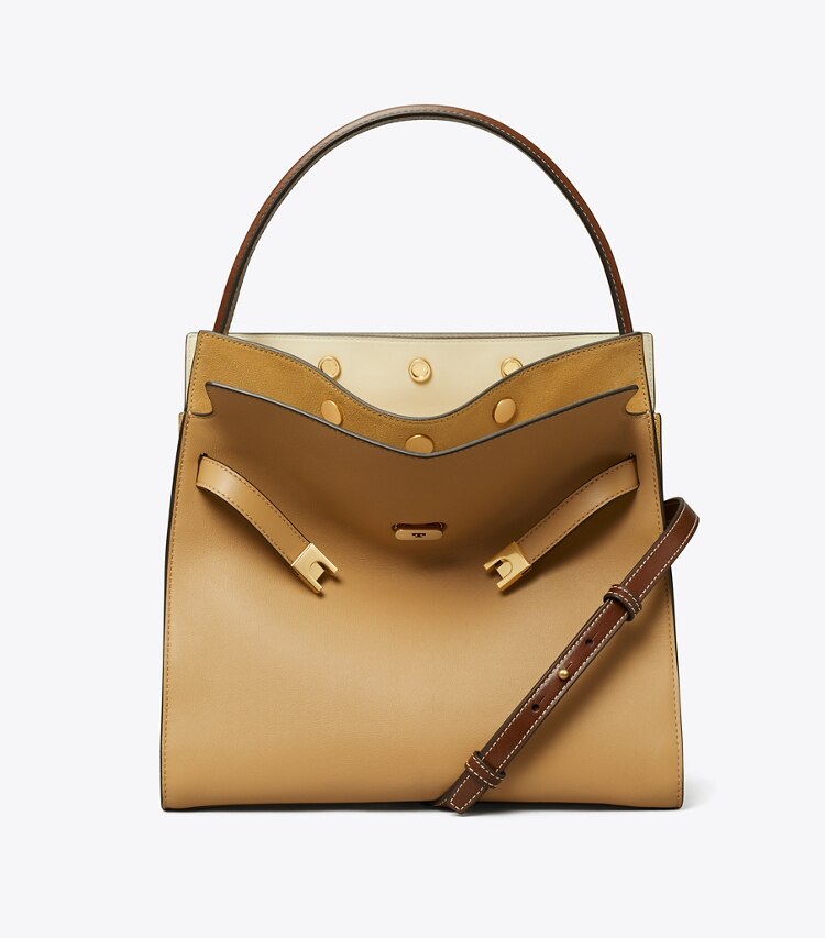 Tory Burch diseñador bolsos satchel Bolso doble Lee Radziwill en Ginger Shortbread frontal