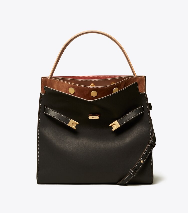 Tory Burch diseñador bolsos satchel Bolso doble Lee Radziwill en Black frontal