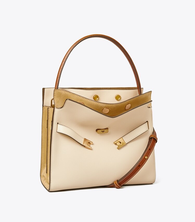 Tory Burch diseñador bolsos satchel Bolso doble Lee Radziwill pequeño en New Cream ángulo