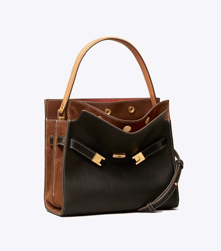 Tory Burch diseñador bolsos satchel Bolso doble Lee Radziwill pequeño en Black ángulo