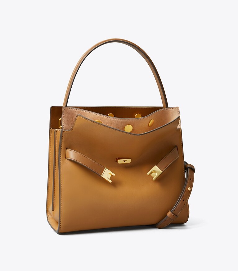Tory Burch diseñador bolsos satchel Bolso doble Lee Radziwill pequeño en Tiramisu ángulo