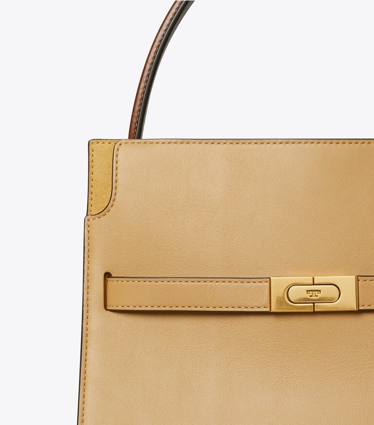 Tory Burch diseñador bolsos satchel Bolso doble Lee Radziwill pequeño en Ginger Shortbread detalle