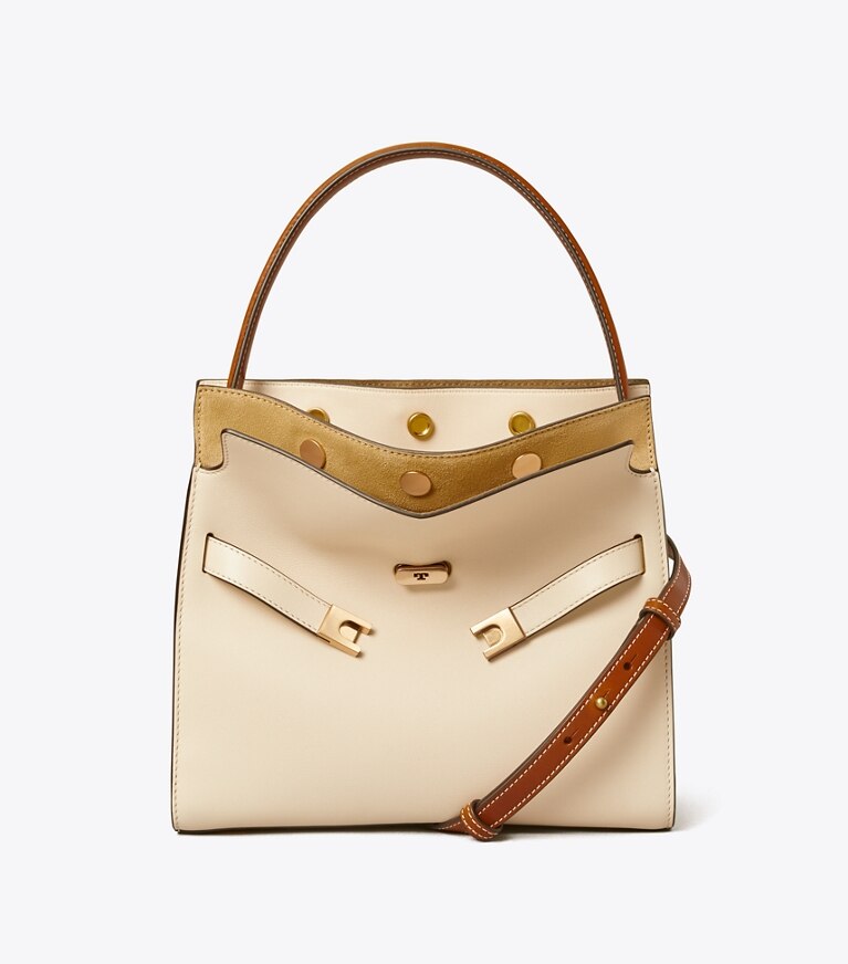 Tory Burch diseñador bolsos satchel Bolso doble Lee Radziwill pequeño en New Cream frontal