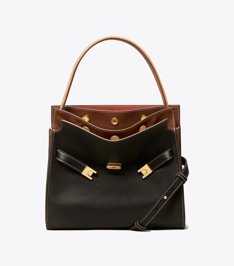 Tory Burch diseñador bolsos satchel Bolso doble Lee Radziwill pequeño en Black frontal