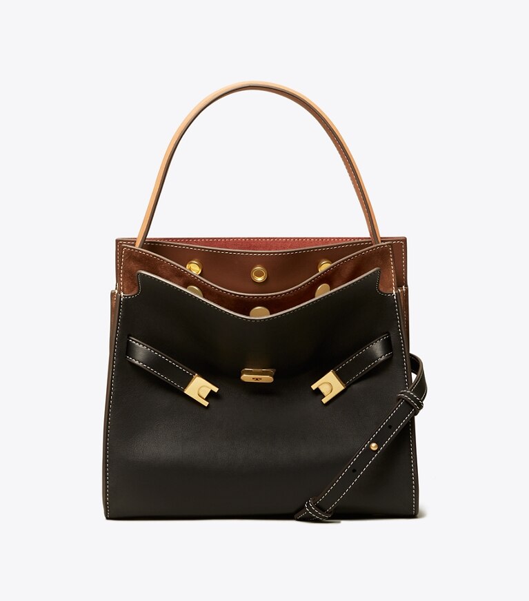 Tory Burch diseñador bolsos satchel Bolso doble Lee Radziwill pequeño en Black frontal