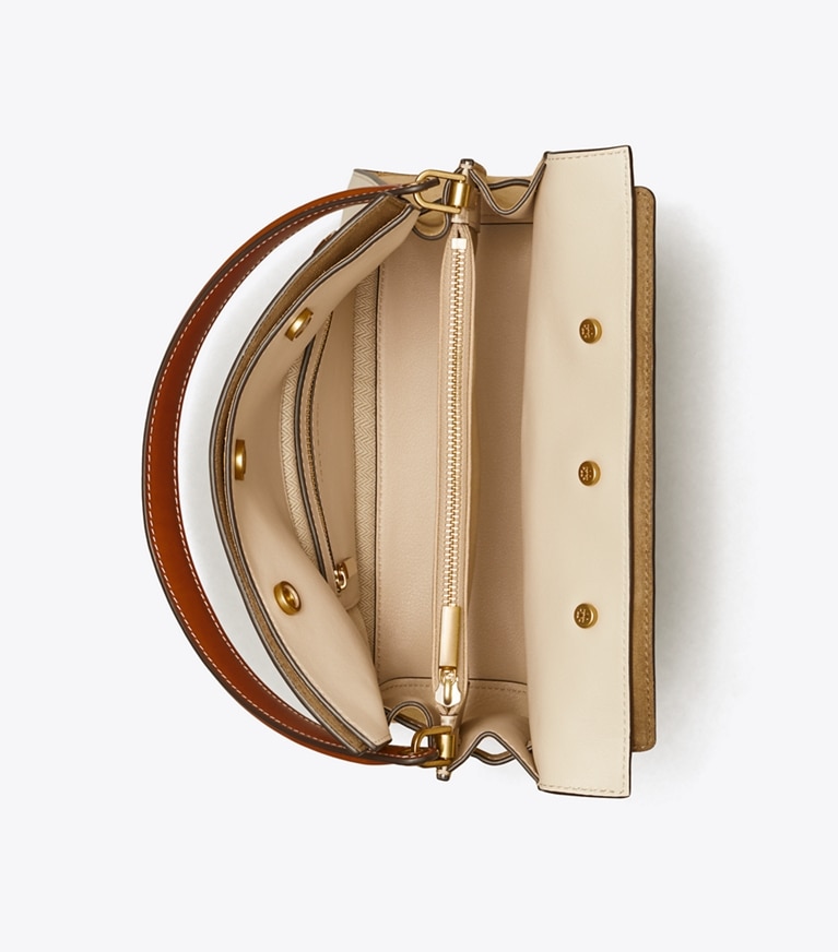 Tory Burch diseñador bolsos satchel Bolso doble Lee Radziwill pequeño en New Cream desde arriba