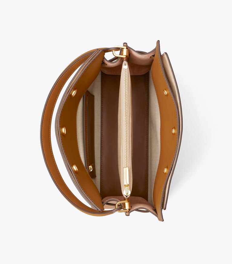 Tory Burch diseñador bolsos satchel Bolso doble Lee Radziwill pequeño en Tiramisu desde arriba