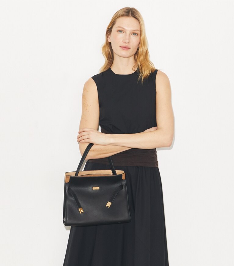 Tory Burch diseñador bolsos satchel Bolso doble pequeño Lee Radziwill en Black adicional en modelo