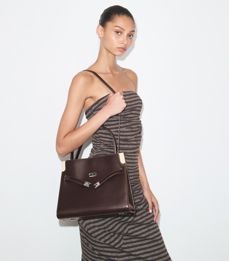 Tory Burch diseñador bolsos satchel Bolso doble pequeño Lee Radziwill en Coco adicional en modelo