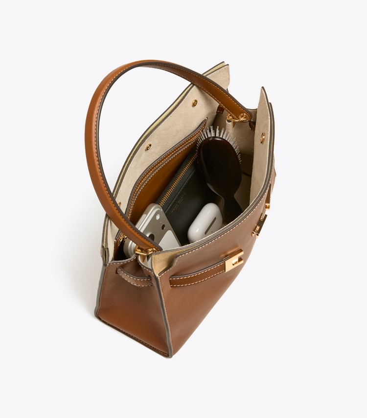 Tory Burch diseñador bolsos satchel Bolso doble pequeño Lee Radziwill en Aged Tan adicional