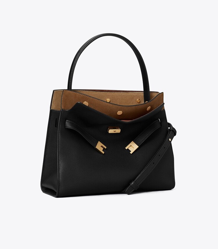 Tory Burch diseñador bolsos satchel Bolso doble pequeño Lee Radziwill en Black ángulo