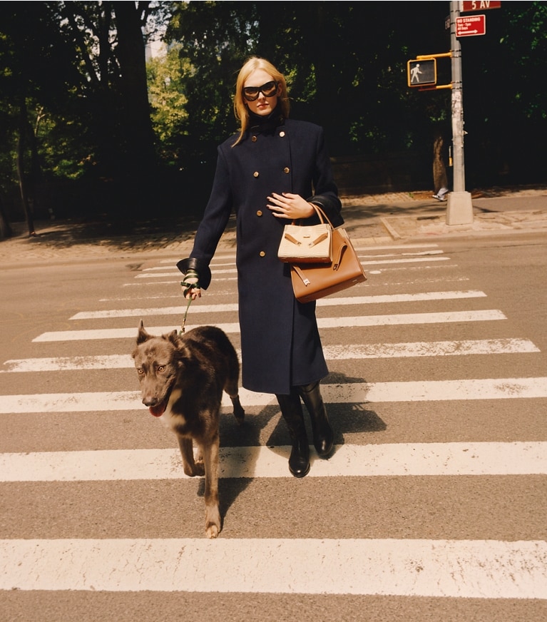 Tory Burch diseñador bolsos satchel Bolso doble pequeño Lee Radziwill en Aged Tan campaña
