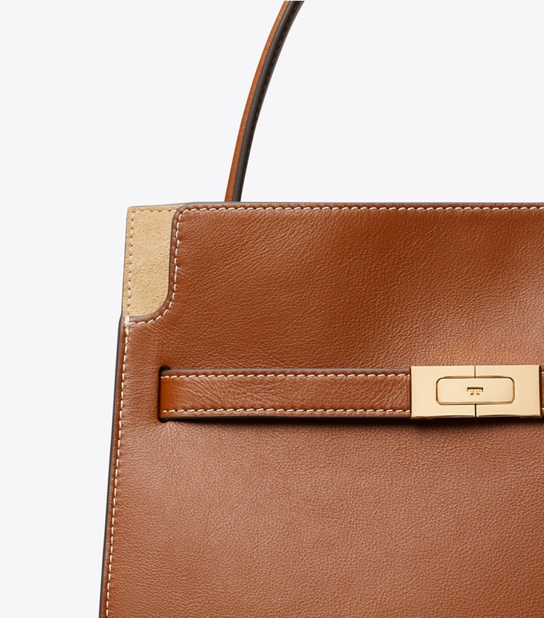 Tory Burch diseñador bolsos satchel Bolso doble pequeño Lee Radziwill en Aged Tan detalle