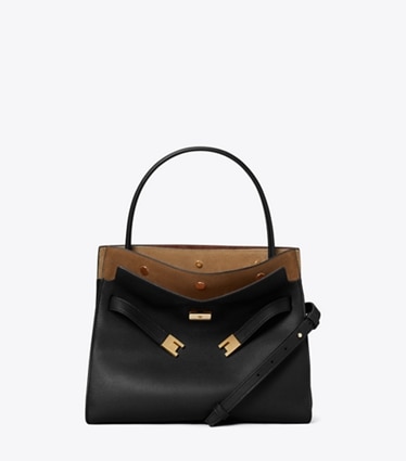 Tory Burch diseñador bolsos satchel Bolso doble pequeño Lee Radziwill en Black frente