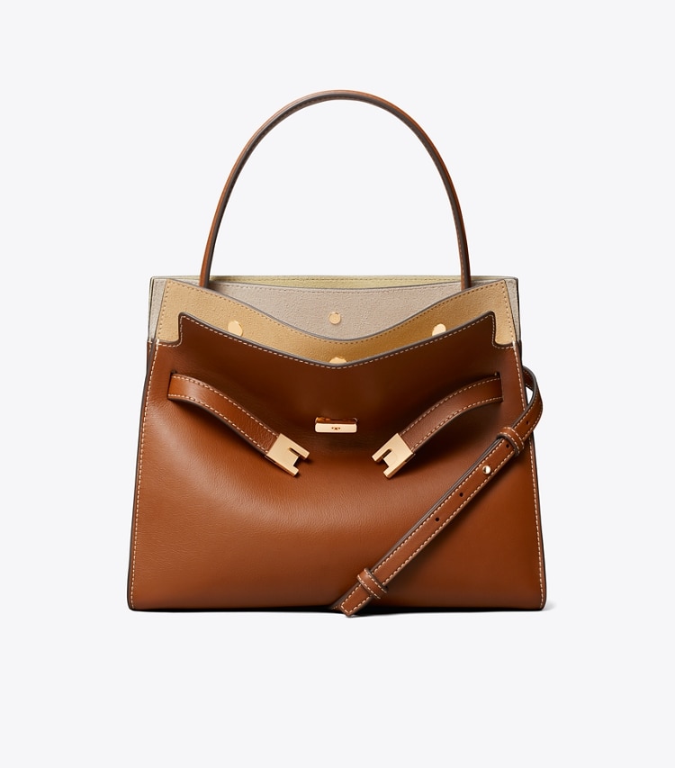 Tory Burch diseñador bolsos satchel Bolso doble pequeño Lee Radziwill en Aged Tan frente
