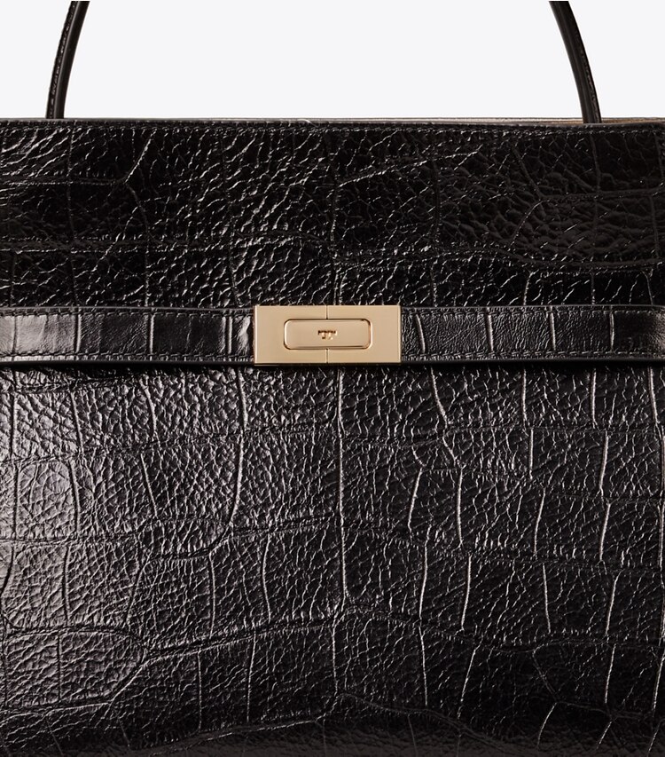 Tory Burch diseñador bolsos satchel Bolso doble pequeño Lee Radziwill grabado en relieve en Black detalle