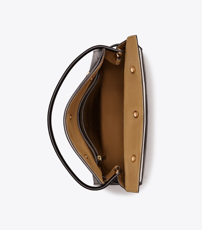 Tory Burch diseñador bolsos satchel Bolso doble pequeño Lee Radziwill grabado en relieve en Black vista superior