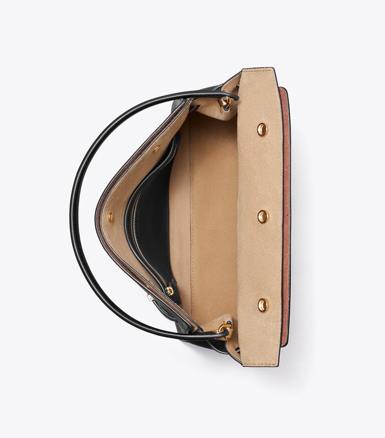 Tory Burch diseñador bolsos satchel Bolso doble pequeño Lee Radziwill en Black vista superior