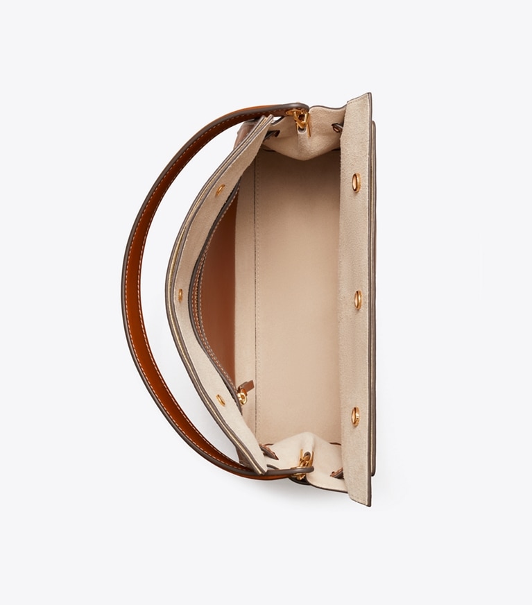 Tory Burch diseñador bolsos satchel Bolso doble pequeño Lee Radziwill en Aged Tan vista superior